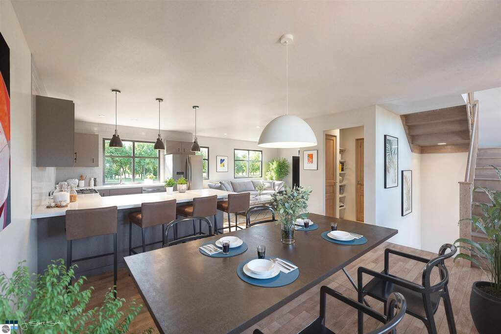 Renders of living, dining, kitchen