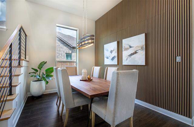 Incredible $3K wood slated feature wall in the dining room