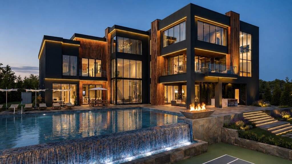 Resort inspired rear elevation featuring a dramatic infinity edge pool overlooking the preserve.