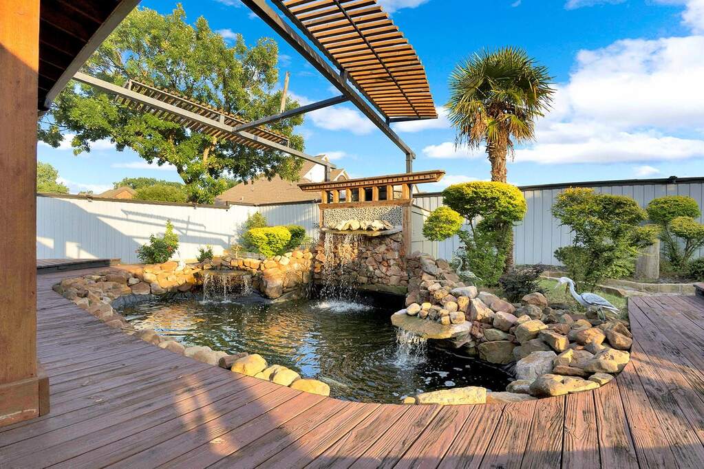 Koi fish pound waterfall