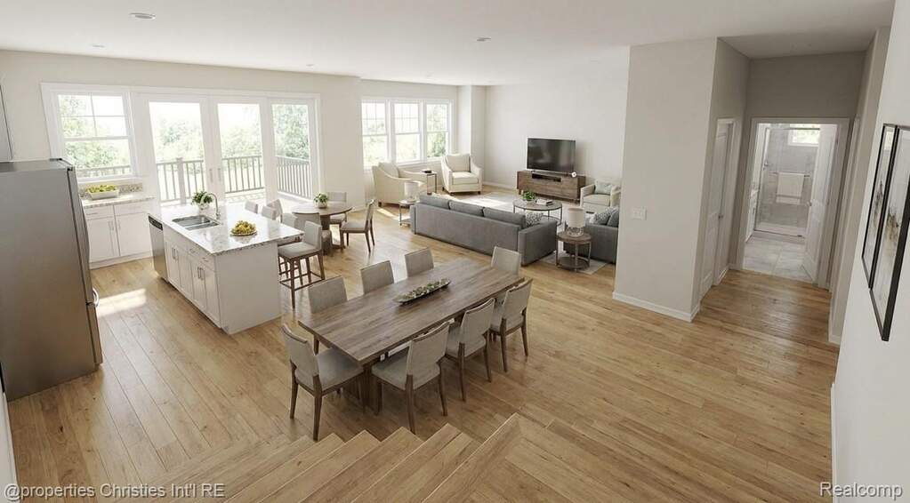 Dining room with light wood-style flooring