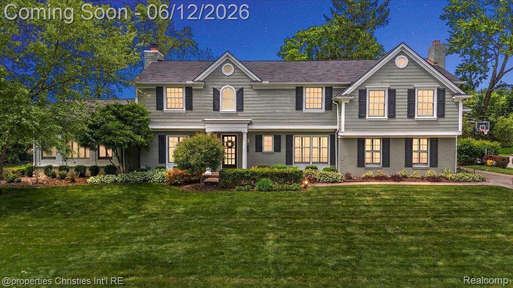 Traditional two-story residence with a prominent gabled roofline
