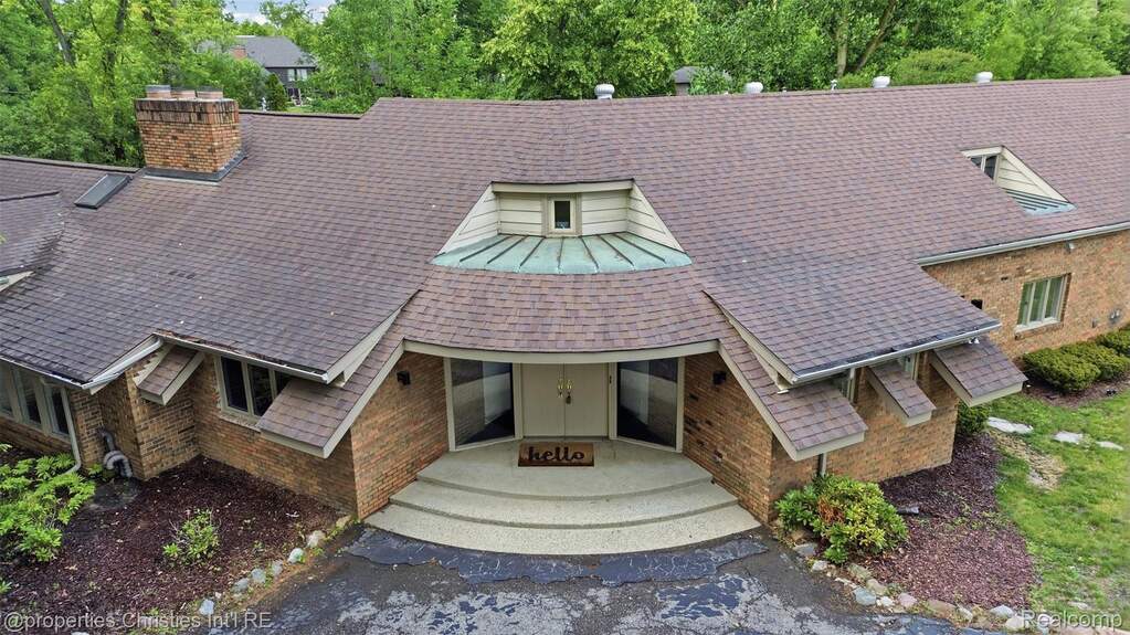 aerial view of the front of the home