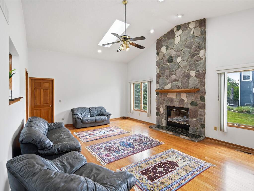 Large living room with soaring ceilings