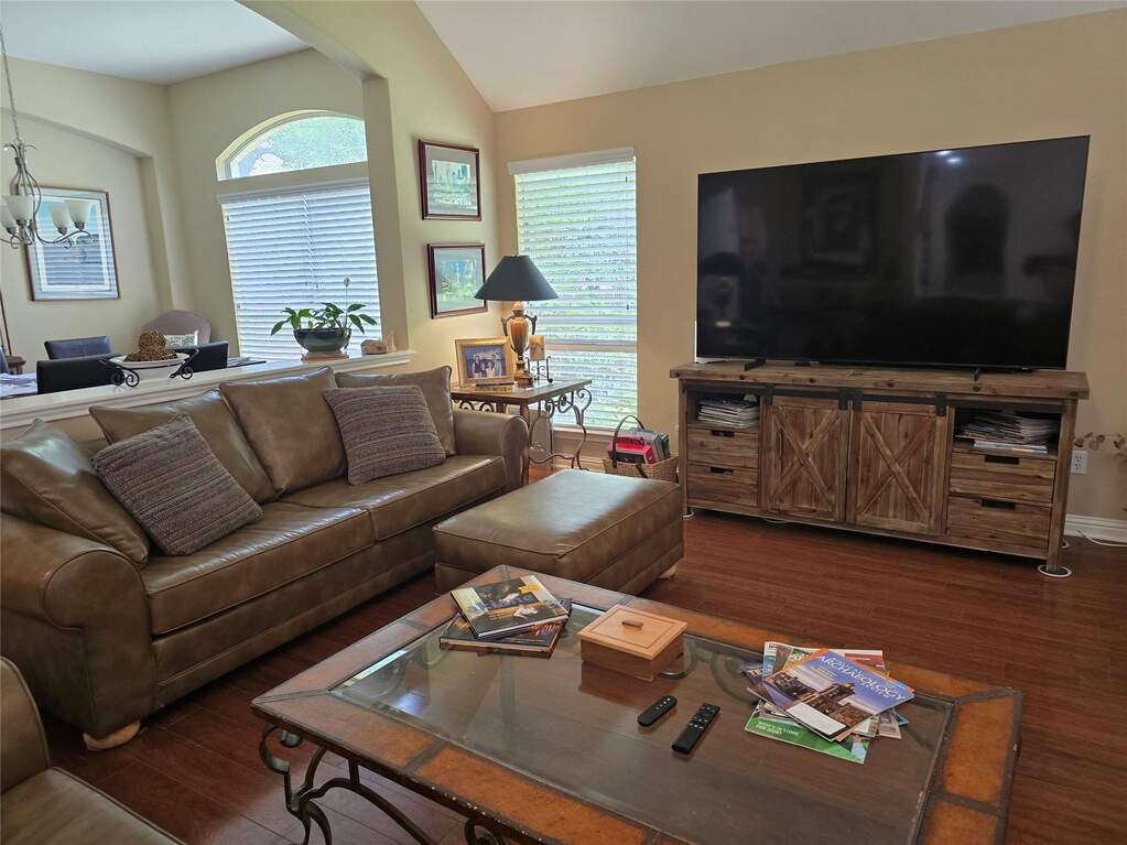 Family room separated from dining by half wall