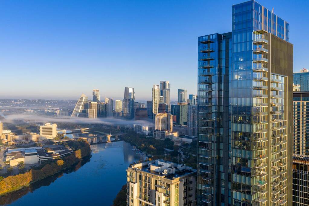 City view with a large body of water
