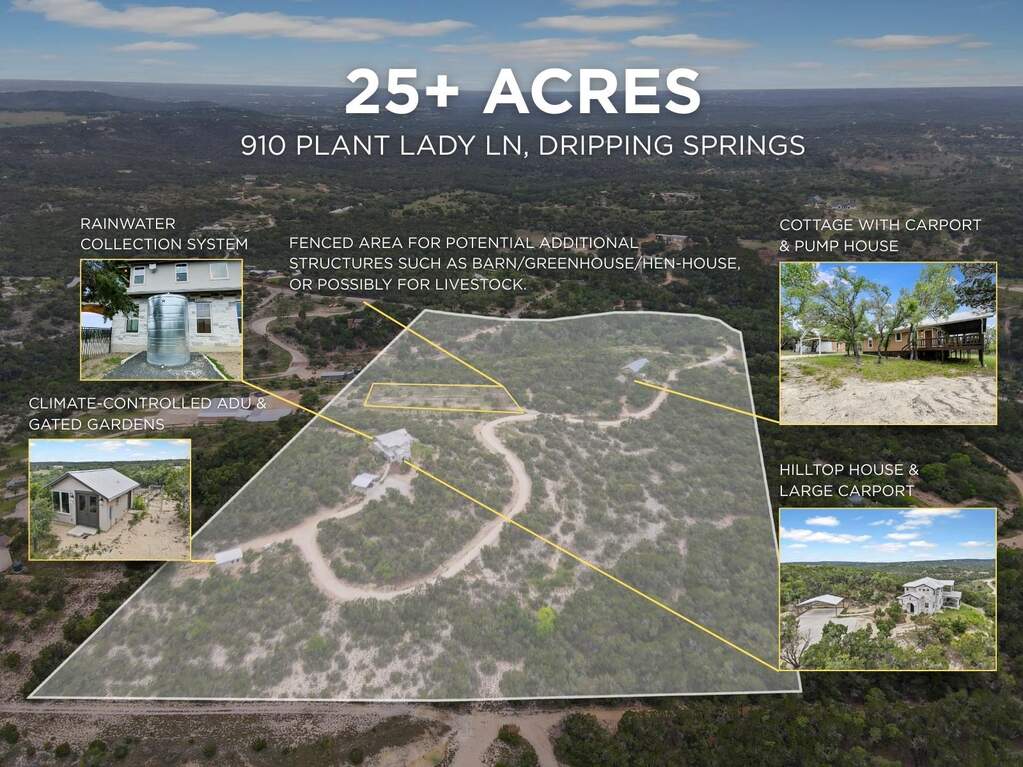 Property map with boundaries highlighted, identifying key improvements across the acreage.